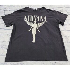 H&M NIRVANA Graphic T Shirt MENS SIZE S Black Relaxed Fit